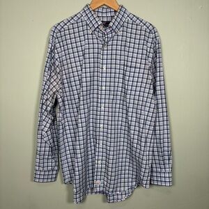 Vineyard Vines Classic Fit Murray Long Sleeve Blue Plaid Cotton Shirt Men Large